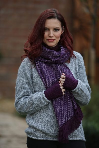 Burgundy wristies and shawl