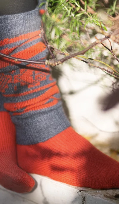 Orange and grey legwarmers