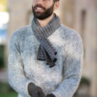 mens grey alpaca jumper and charcoal gloves