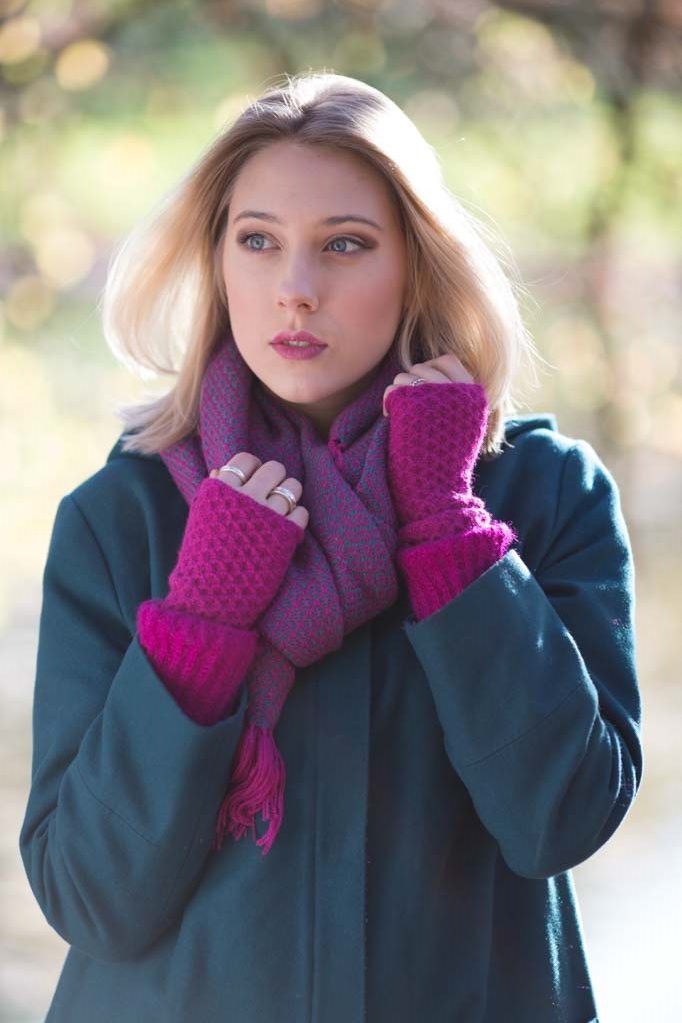 pink teal scarf Zamora shawl pink