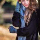 shawl_blue Charcoal jumper and blue shawl