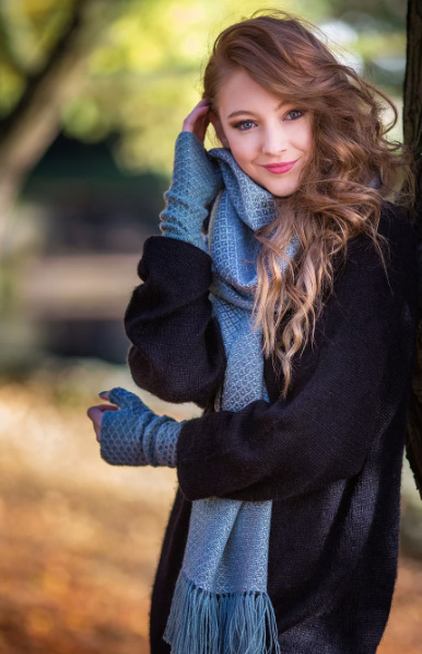 Charcoal jumper and blue shawl