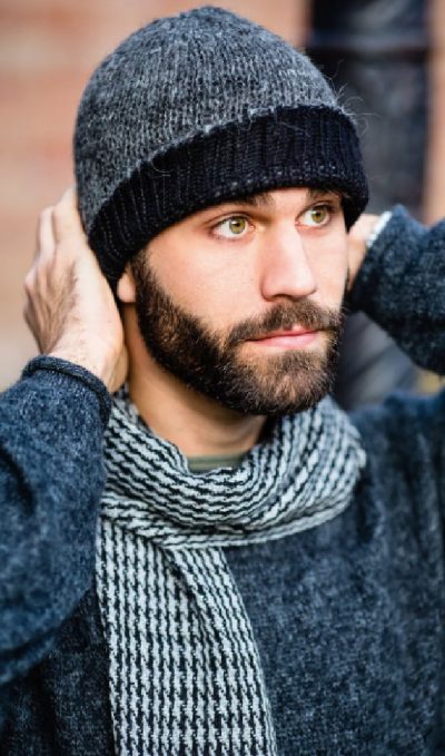 Mens grey beanie and alpaca blend jumper